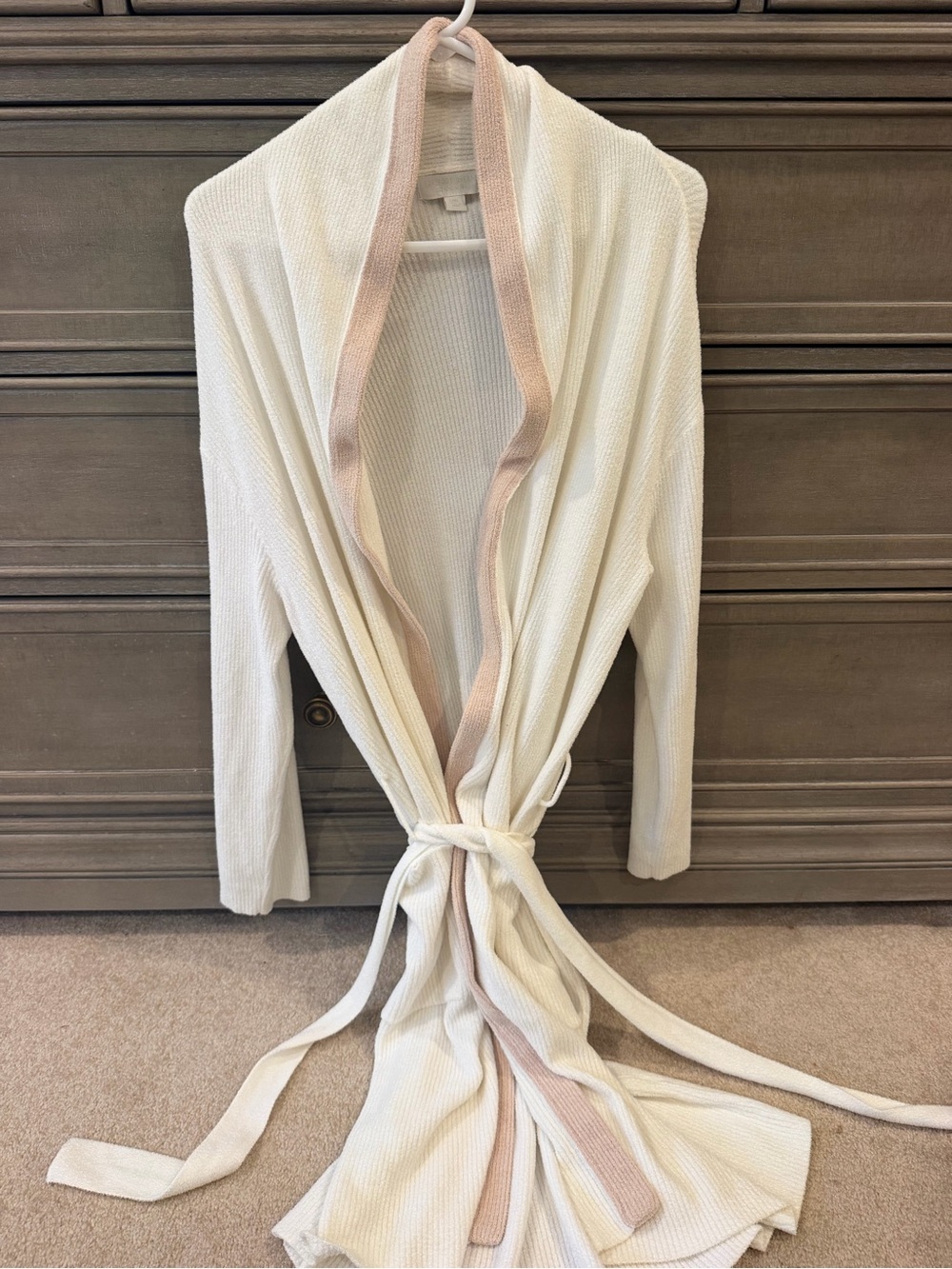 Barefoot Dreams Cream Robe with Blush Trim